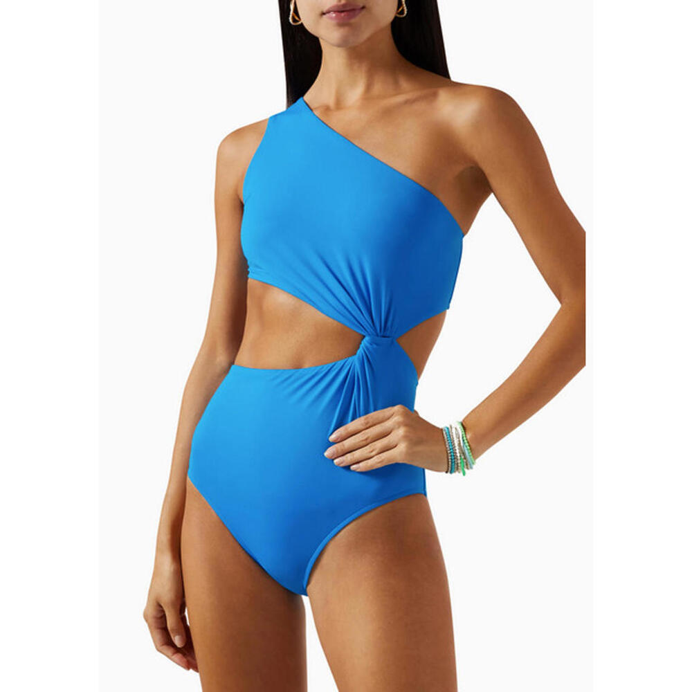 BONDI BORN One-Shoulder Cutout Swimsuit in Bright Blue
